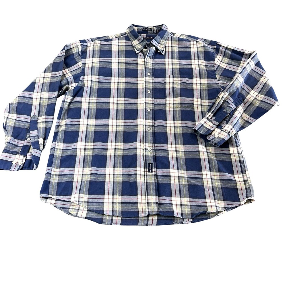 GANT Rough Twill Plaid Button Down‎ Shirt Men's Size XL Blue Check 100% Cotton